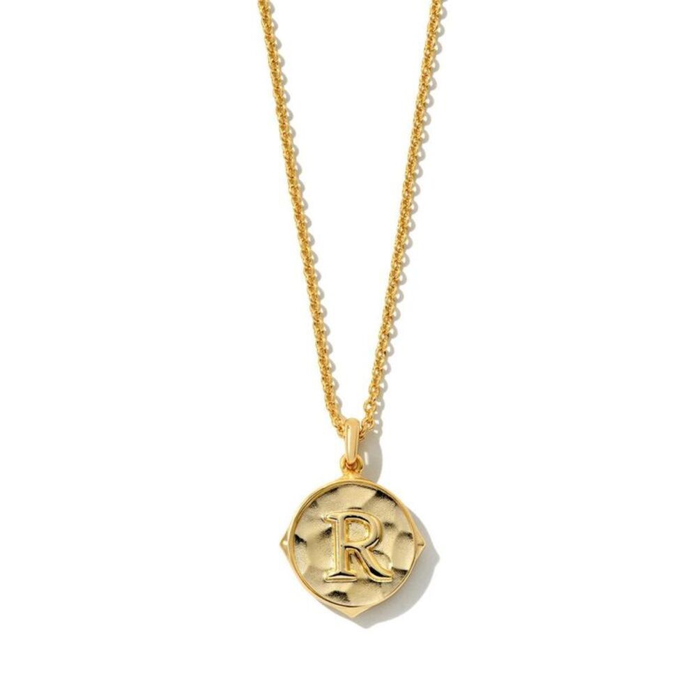 Initial "R" 14K Gold Over Brass Pendant Necklace - 19" - Gold
